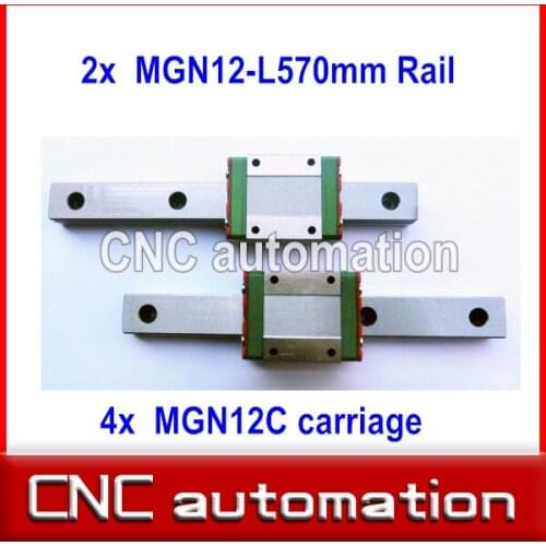 2pc 12mm width 570mm MGN12 linear guide rail + 4pc MGN MGN12C Blocks carriage CNC