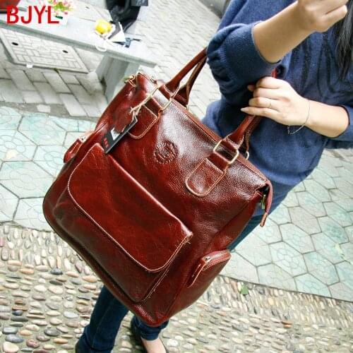 2020 Vintage Genuine Leather Women Handbag Business Briefcase 14 Inch Laptop Bag Female Shoulder Messenger Bag Travel Briefcases