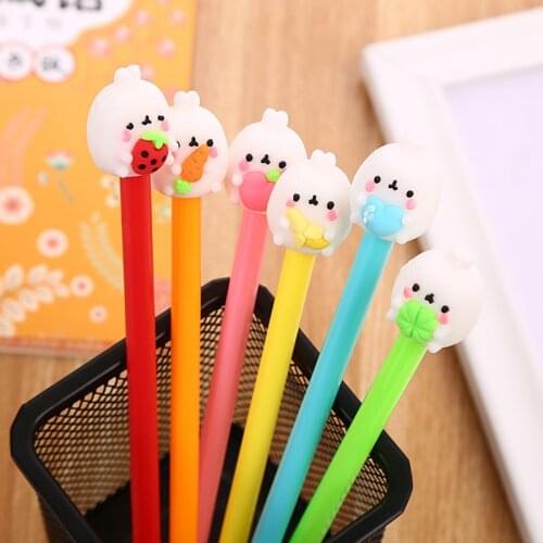 3Pcs Cute Molang Rabbit gel pens Kawaii Fruit 0.5mm black ink Signature pen material stationery gift school writing supplies