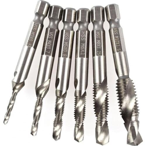 6Pcs M3-M10 Hex Shank Drill Bits Composite for Screw Machine Hand Plug Wrench Screw Machine Compound Thread Cutting Hand Tools