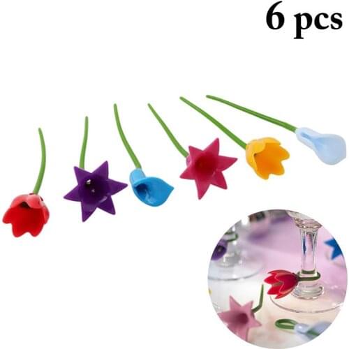 6 PCS Wine Glass Charm Creative Flower Shaped Silicone Wine Glass Marker Decoration Wedding Events Wine Glass Identifier Sets