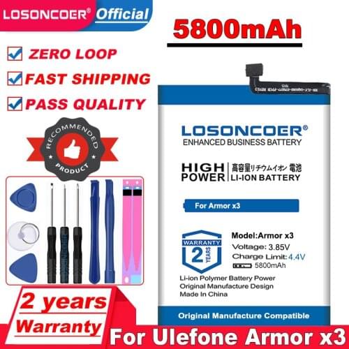 LOSONCOER Top Brand 100% New X3 5800mAh Battery for Ulefone Armor x3 X5 3082 Batteries
