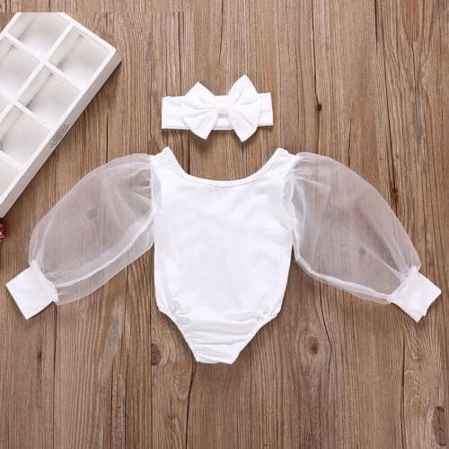 Newborn Infant Summer Clothes Fashion Lovely Long Sleeev Bodysuit+Headband 2Pcs Kids Girls Clothing Set Baby Girls Costume Suit