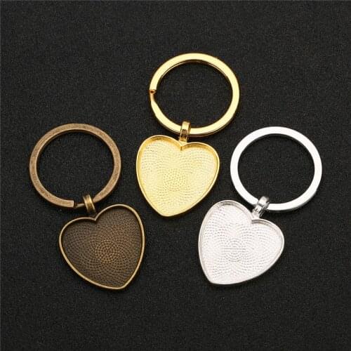2pcs Metal Iron Heart Keychains Blank Base Pendants Setting Glass Cameo Cabochon Base For Craft Diy Jewelry Supplies Accessories