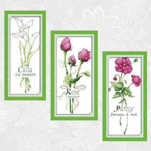 Calla Cross Stitch Printed Canvas 11CT 14CT Rose Embroidery Paintings Needlework Pansy Cross Stitch Kits DIY Handmade Crafts