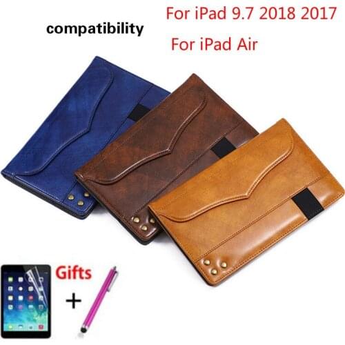 Case For iPad 9.7 6th Generation 2018 2017 A1893 A1954 PU Leather Stand Cover For iPad Air 1 Funda Hand Holder Shell + Gifts