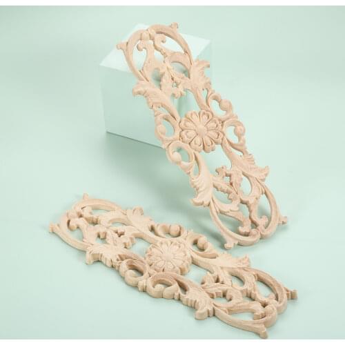 Flower European Woodcarving Decals Carved Corner Home Decoration Cabinet Door Bed Decorative Patch Onlay Wood Applique 22*8cm