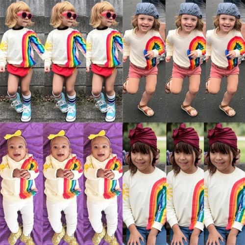 Pudcoco Baby Girls Kids Rainbow T-Shirt Clothes Blouse Shirt Sweater Sweatshirt Cardigan