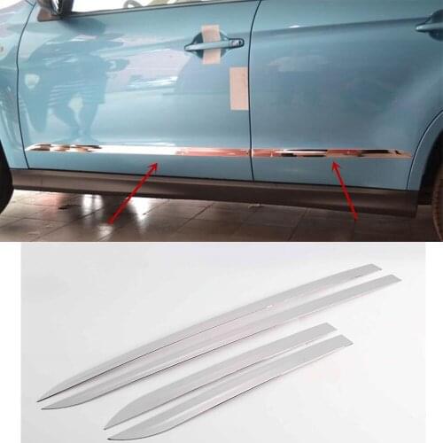 For Mitsubishi ASX 2013 2014 2015 Car Stainless Steel Side Door Trim Strip Molding Stream Lamp Panel Bumper 4pcs
