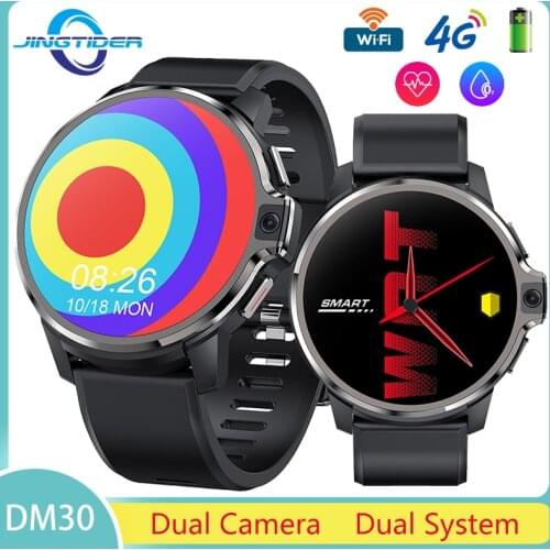 DM30 4G Smart Watch Dual System Dual 5.0MP Camera 4GB 128GB Men Smartwatch Phone 1.6" IPS Screen Android 9.1 OS WIFI GPS Face ID