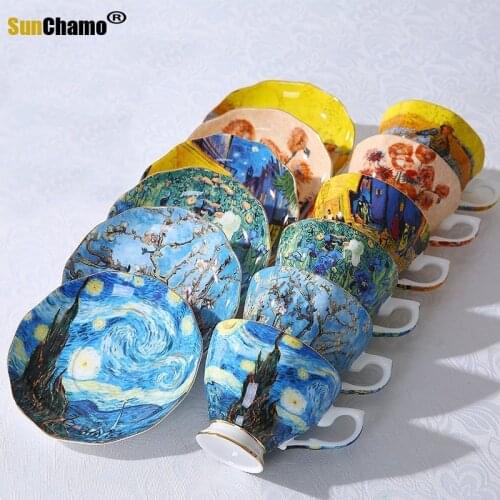 Van Gogh Art Painting Turkish Coffee Cups Mugs The Starry Night Sunflowers The Sower Irises Saint-Remy Coffee Tea Cups Set