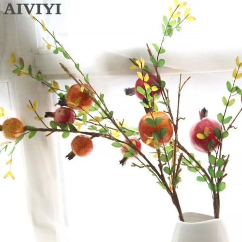 Artificial pomegranate Plastic Fruit Branch Artificial Green Plant Flowers for Wedding Home Garden DIY Decoration
