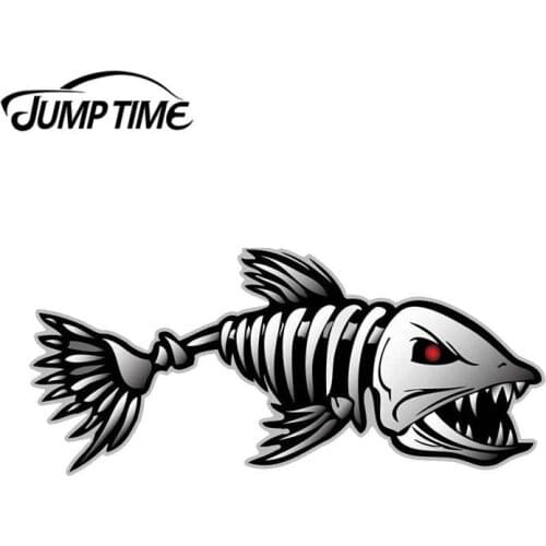JumpTime 13cm x 6.2cm ForSkeleton Fish Vinyl Sticker Car Truck Boat Decal Fishing Digital Graphics Waterproof Accessories Bumper