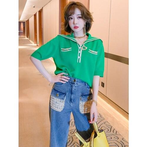 Top Quality Fashion big Lapel contrast stripe button half cardigan for women