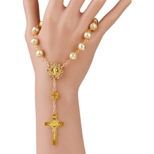 Catholic Rosary Bracelet with Cross Rearview Mirror Car Auto Rosary