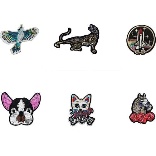Hot Mixture Hot melt adhesive Patches For Clothes cartoon cat tiger rocket Stickers badge DIY Apparel jeans Accessory 1PCS sell