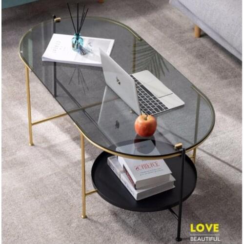 Coffee table Nordic wind glass oval ins tea table modern minimalist iron art tempered tray net red double side table