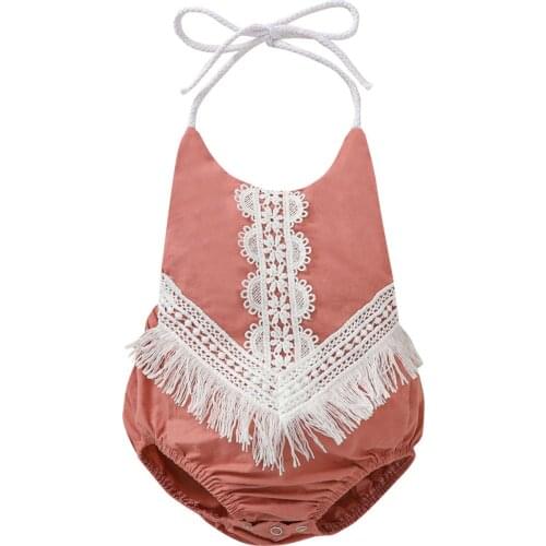 Baby Girls Halter Romper Summer Backless Crochet Lace Tassel Bodysuit One-Piece Clothes