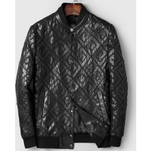 Mens Goatskin Spring Autumn Genuine Leather Bomber Jacket Men Casual Short Luxury Coat 81C217 KJ2429