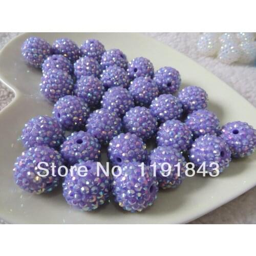 Kwoi vita 100pcs A lot Light Purple Ab 20MM Jelly Resin Rhinstone Ball Beads for Chunky Jewelry Making