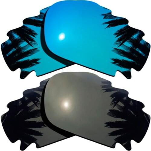 Ice Blue Mirrored Coating+Black)2-Pairs Polarized Replacement Lenses for Jawbone Vented/Racing Jacket 100% UVA & UVB Protection