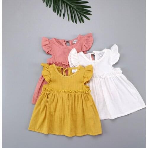 Flying sleeve Ruffles Summer Cotton Kids Baby Girls Mini Dress Casual Girl Blouses for Children Clothing Shirts Dress