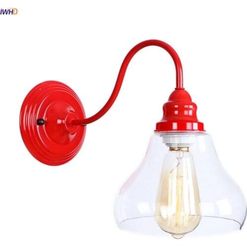 IWHD Red Iron Metal LED Wall Light Fixtures Restaurant Glass Loft Industrial Vintage Wall Lamp Sconces Wandlampen Home Lighting