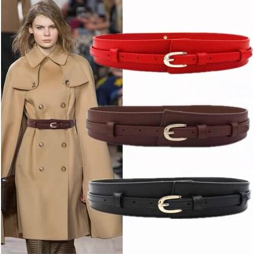 Fashion Wide cowskin Cummerbund Womens Cummerbunds knot real leather waistbands for Dress Decorate Waist belt coat accessories
