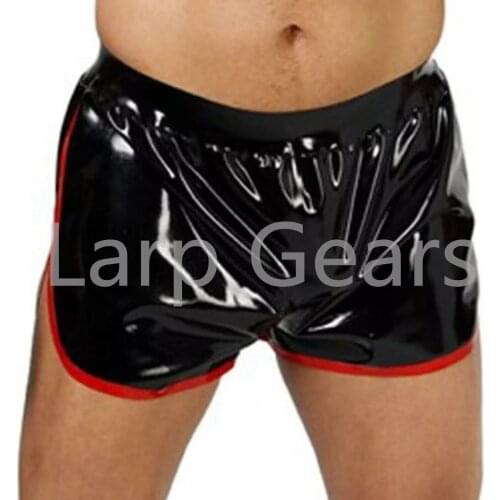 Handmade Man Latex Shorts Rubber Fetish Shorts Underpants with Red Strips Hot Sale
