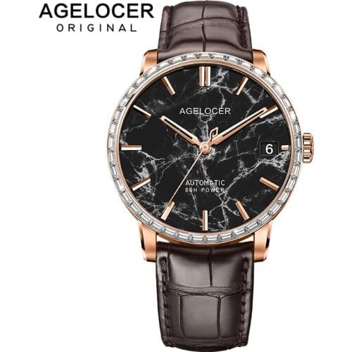 AGELOCER Mechanical Watches Men Luxury Brand Power Reserve 80 Hours Marble Dial Big Date 42pcs crystals Mens Watch