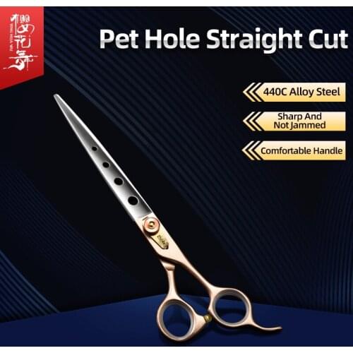 Pet scissors beauty air open shaving dog hair artifact self scissors dog cat trimming scissors Hole scissors-Champagne