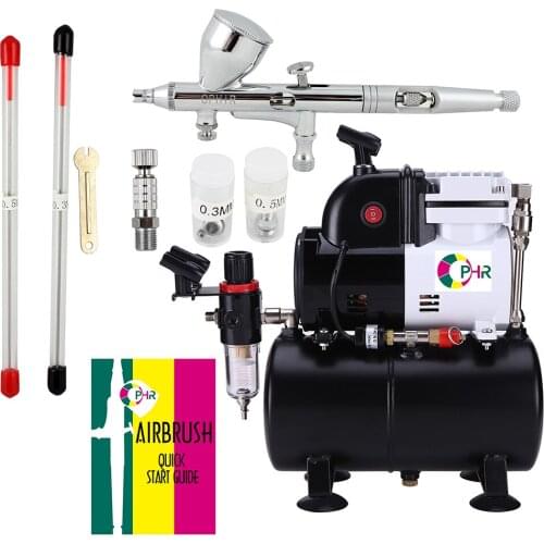 OPHIR 3 Tips Pro Gravity Dual Action Airbrush Kit with Cooling Fan Air Tank Airbrush Compressor for Hobby Paint Cake Decoration