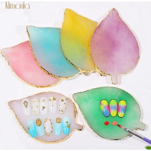1pcs Natural Resin Nail Palette Color Board With Leaf Design Gel Polish Drawing Nail Art Display Tips Manicure Tools 6 Colors