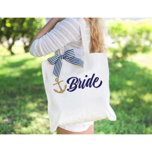 Personalize Nautical Anchor Wedding Bride Bridesmaid Maid of Honor Tote birthday party Canva Bags company gift bags clutches