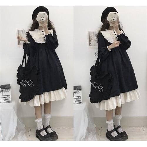 Japanese Gothic Lolita Dress Kawaii Victorian Medieval Lace Black Dress Soft Girl Cosplay Ruffles Dress New Sweet Princess Dress