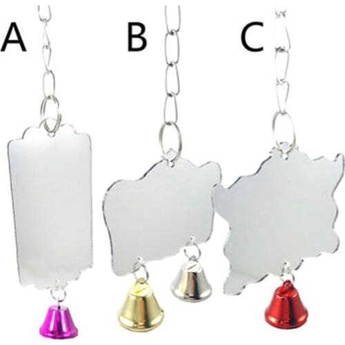 3 Sizes Hanging Cage Toy For Parrot Cockatiel Birds Single Face Mirror Parrot Bird Toys Swing Bird Cage Toys With Bell