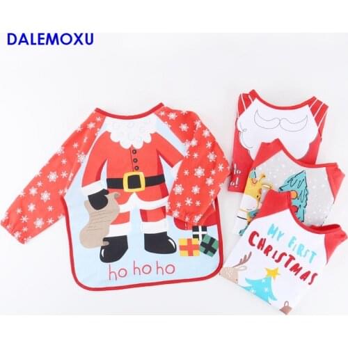 Christmas Baby Bibs Waterproof Full Sleeve Cartoon Animals Kids' Things Cotton Burp Cloth Feeding Bib with Child Apron Smock