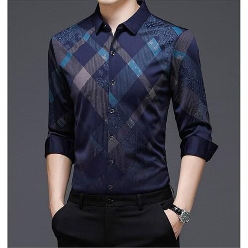 Spring and Autumn Mens Long-sleeved Shirts Korean Fashion Casual Slim Stretch Mens Shirts Commuting To Work Shirts for Men