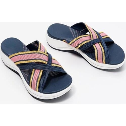 Summer Women Sandals Outdoor Beach Shoes Mesh Open Toe Mixed Color Platform Wedges Casual Lady Slipper 2021 Mujer