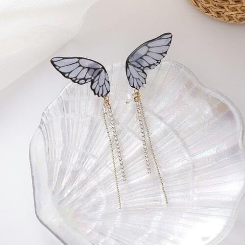 Minar Fairy Clear Resin Butterfly Earrings for Women Rhinestones Long Tassel Simulation Wing Dangle Earrings Wedding Jewelry