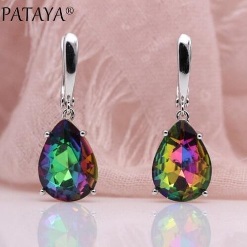PATAYA New Water Drop Big Earring True White Gold AB Color Natural Zircon Long Earrings Women Fashion Wedding Jewelry 9 Colors
