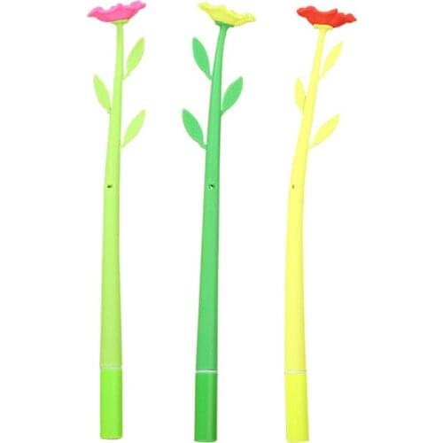 Rose Flower Silicone Gel Pen Simulation Flower Valentines Day Gift 0.5mm Black Ink Neutral Pen School Writing Tools Home Decor