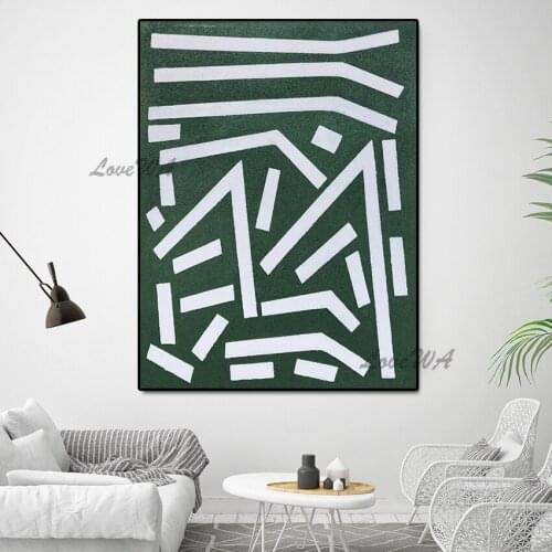 Modern Abstract Painting With Broad White Lines On A Black Background Handmade Oil Painting Picture For Living Room No Framed