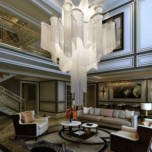 Modern Luxury LED Pendant Lights for Hotel Hall Castle Stair Decoration Chain Fringed Pendant Hanging Lamps for Home Dining Room