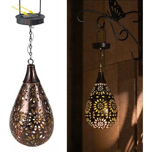 Solar Powered LED Light Morrocan Lantern Projection Light Wrought Iron Hanging Lamps Waterproof Outdoor Garden Yard Art Deco