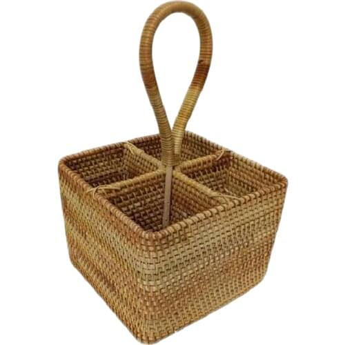 Tetragonal Grid Storage Basket Rattan Hanging Basket Multifunctional Wicker Storage Rack Box Hanging Container Food Organizer