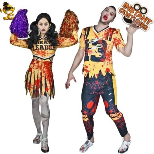 Unisex Adult Christmas Terror Party Costume Halloween Couple Cosplay Bloody Zombie Cheerleader Costumes Women Fancy Dress Suit