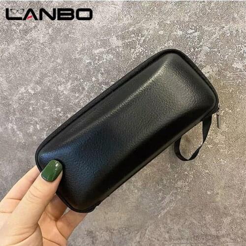 LANBO High Quality Black Leather Glasses Case Set Ladies Glasses Case Glasses Case With Lanyard Zipper Mens Glasses Case
