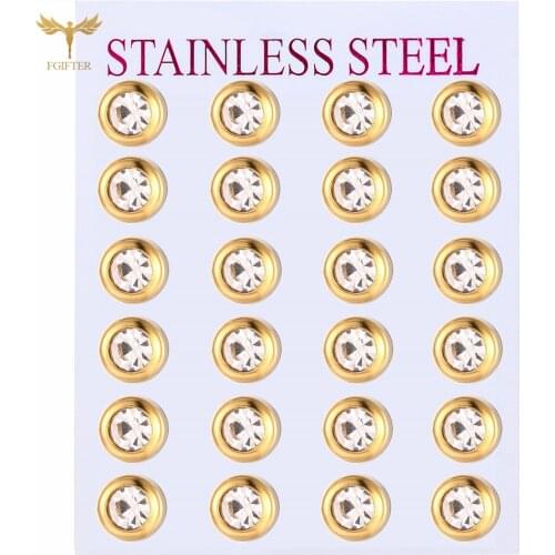 White CZ Stone Round Stud Earrings For Women Stainless Steel Vintage Fashion Gold Color Crystal Zircon Earring Party Jewelry