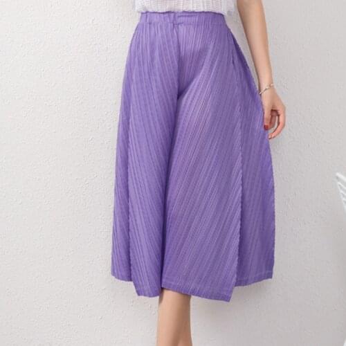 Three House Pleated Wide Leg Pants Womens Fashion Loose Large Size Simple and Comfortable High Waist Thin Capris Straight Pants